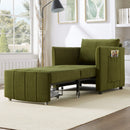 Upholstered Convertible Sleeper Sofa with Adjustable Backrest, Side Pockets, Storage Basket, Green Chenille, 31.5'