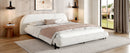 Queen Size Upholstered Bed Frame with Boucle Fabric and Steel Legs, White