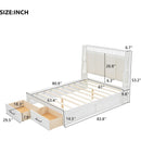 Queen Size Wood Platform Bed with Upholstered Headboard and 2 Drawers, Antique White