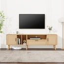 Rattan TV Stand with 2 Cabinets & 2 Open Shelves, Rattan-inspired Media Console Table for TVs up to 80", Entertainment Center with Solid Wood Legs, TV cabinet for Living room, Bedroom, Home Theatre