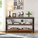 Rustic Wood Console Table With Three Shelves Metal Frame
