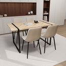 59' MDF light wood dining table and modern dining chair 4-piece set, medieval wooden kitchen dining table set, rectangular metal base, dining table and suede chair