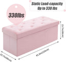 Pink 43 Inch Velvet Lux Foldable Storage Ottoman Bench