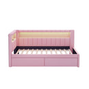 Upholstered Twin Size Platform Bed with USB Ports and LED Belt, With 2 Drawers, Pink
