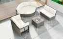 Patio Furniture Set Outdoor Daybed Rattan Sectional with Cushions and Center Table, Beige, Iron & Rattan, Multiple Sizes
