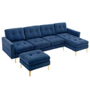 Elegant Convertible L-Shape Sectional Sofa Couch with Movable Ottoman, Velvet Upholstery, Blue
