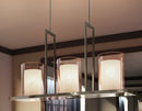 Triad 40"W 6-Light Classic Pewter Finish Clear Glass White Vetro Mica Shades Linear Chandelier by Kichler