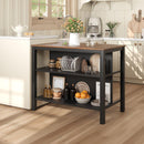 TOPMAX Solid Wood Rustic 45' Stationary Kitchen Island, Rubber Wood Butcher Block Dining Table Prep Table with 2 Open Shelves for Small Places,Walnut+Black