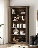 65-Inch Tall Brown Wooden Bookshelf With Five Tiers