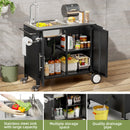 Outdoor Grill Cart with 304 Stainless Steel Sink and Cabinet, Black and Silver, L38' x W18' x H35'