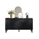 60' Premium Rustic American Farmhouse Credenza in Elegant Black - Symmetrical Sunburst Door Design, Heavy-Duty TV Stand with Adjustable Shelves, Black Wood Storage Cabinet