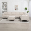Convertible Sectional Corduroy  Sofa with Storage Ottoman,Cupholders, USB Ports for Living Room Apartment,Beige