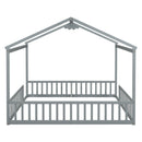 Double Twin House-Style Floor Bed with Fence, Guardrails, without door, Grey(Old Sku:W504P143316)