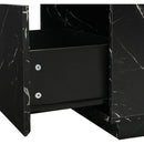 Modern 35.4 x 23.6 Inch Two-tone Coffee Table with Faux Marble and Walnut Wood Grain Finish, Rectangular Center Table with 2 Storage Drawers, Practical Cocktail Table for Living Room, Black