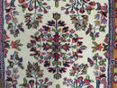 Small Persian Rug 2 x 3, Tiny Persian Sarouk Carpet, Cream Navy Blue Red, Floral Medallion, Vintage Wool Rug, Handmade Hand-Knotted Oriental Rug