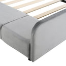 Queen Size Upholstered Grounded Bed, Mother & Child Bed with Bedside Desk and Little Round Stool, Velvet, Gray