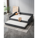Full Size Daybed with Twin Size Trundle Upholstered Tufted Sofa Bed, with Button on Back and Copper Nail on Waved Shape Arms-Dark Grey