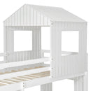 Wooden Twin Over Full Bunk Bed, Loft Bed with Playhouse, Farmhouse, Ladder and Guardrails, White( old sku: LT000327AAK )