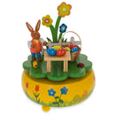 Charming Bunny Picnic with Easter Eggs Wooden Rotating Music Box Figurine 5.25 Inches Tall
