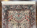 Sino Persian Runner Rug 2.7 x 10, Floral Kirman Lavar Carpet for Hallway, Cream, Handmade Wool Vintage Rug