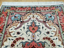 Small Vintage Persian Tabriz Wool and Silk Rug 2.5 x 4 ft, Very Finely Hand Knotted, Medallion, Ivory Salmon Light Blue, Top Quality, Pair A