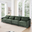 Ergonomic Green Chenille Four-Seater Sofa with Lumbar Pillow, Solid Wood Frame, High-Resilience Sponge