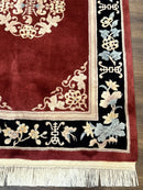 Dark Red Chinese Wool Rug 4x6, Chinese 90 Line Rug, Carving Rug, Handmade, Pair B