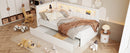 Upholstered Twin Size Platform Bed with USB Ports and LED Belt, With Trundle, White