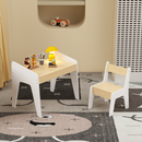 Kids Table Set with One Chair, Wooden Children Study Table, 2-8  Age Kids Funiture , White+Natural