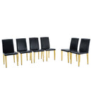A Set of 4 Black PU Leather Backrest Chairs with Gold Metal Legs - A Perfect Pairing, Ideal for Minimalist and Modern Home Décor Styles, with Product Dimensions of 16.2*18.5*34.6 inches