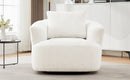 360° Swivel Barrel Sofa Chair with Throw Pillow, Chenille Upholstered Accent Chair, Beige, 38.2'