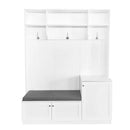 ON-TREND Elegant Design Hall Tree with Comfort and Storage Solutions, Functional Hallway Shoe Cabinet with Bench&Cushion, Modern Coat Rack with Hooks for Entryways, White (OLD SKU: SD000026AAK)