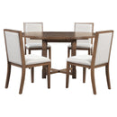 TREXM 5-Piece Extendable Dining Table Set for 4, Round Dining Table for 4 with Upholstered Chairs, Farmhouse Kitchen Table Set with Removable Leaf for Dining Room and Kitchen (Brown)