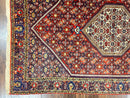 Persian Bidjar Rug 4x6, Handmade Oriental Carpet, Fine Weave, Herati Mahi Pattern, Vintage, Red, 300 KPSI