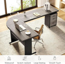 83in Gray Farmhouse L Shaped Desk With Mobile File Cabinet