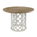 Round Wooden Dining Table With Ornate Cut Out Base - Brown / Antique White