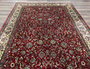 Vintage Indo Persian Rug 6x9, Very Finely Hand-Knotted Carpet 6 x 9 Red Cream Indian Oriental Carpet, Traditional Floral Wool Area Rug 1970s
