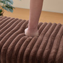 Upholstered Ottoman Coffee Table Foot Rest with Black Metal Legs and Wooden Storage, Faux Fur, Brown