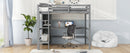Full Size Loft Bed with Multifunction Shelves and Under-bed Desk, Gray