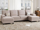Dark Beige U Shaped Sectional Sofa With Chaise 4 Seats