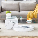 Modern White Marble Pattern Coffee Table - Versatile Design, Tempered Glass, MDF, Oval Countertop