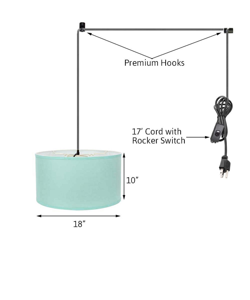 1 Light Swag Plug-In Pendant 18"w Island Paradise Blue Shade, 17' Black Cord