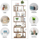 Geometric Bookcase 6 Tier S Shaped Rustic Brown Wood Shelf