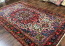 Persian Bakhtiari Rug 7x10, Antique Persian Carpet, Colorful, Great Colors, Ivory Red Blue, Rare Tribal Rug
