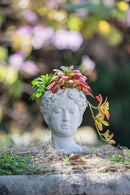 Greek Style Cement Head Planter Indoor Outdoor Home Garden Decor - Gray