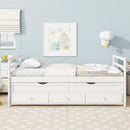 Twin Size Bed with Headboard, Footboard, Trundle and Three Storage Drawers, Twin Size Pine Wood Bed with Headboard, Footboard,White