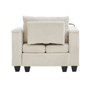 Convertible Chaise Lounge Sofa Chair Sofa Bed with USB Ports, Cup Holders, Phone Holder, and Storage, Beige Corduroy, 37.4'