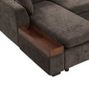 Elegant L-Shaped Sectional Sofa with Chenille Upholstery and Wooden Storage Compartment, Brown