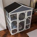 Gray Wooden Catio Outdoor Cat house Enclosure with Waterproof Top, 3 Platforms & 2 Napping House Small Pet Animal Cage