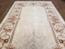 Vintage Ivory Chinese Aubusson Area Rug 6x9, Wool & Silk, Hand-Knotted 120 Line Fine Rug, European Design Carpet, 6 x 9 Master Signature Rug